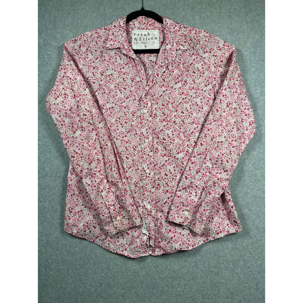 Frank & Eileen Barry Floral Pattern Button Up Shirt Women's Medium Pink White